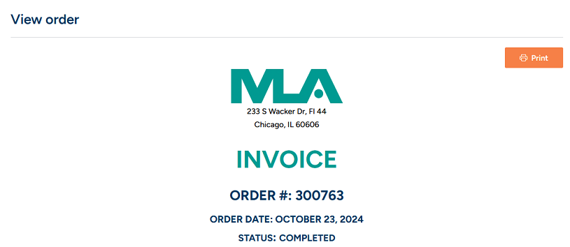 Print an order receipt or invoice